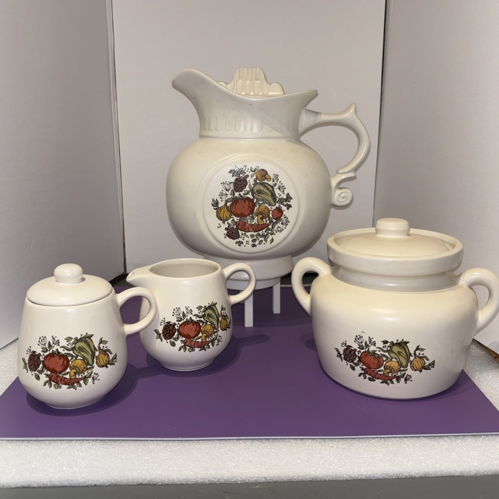 Vintage McCoy Spice of Life Set, Large Pitcher, Cream & Sugar and Bean Pot